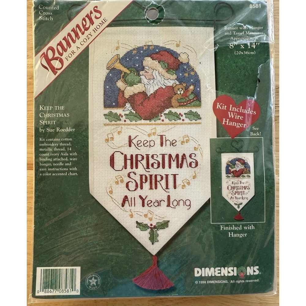 VTG‎ Dimensions Counted Cross Stitch Banner Kit Keep The Christmas Spirit 8581